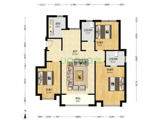 凤凰玺 3室1厅2卫 123平方