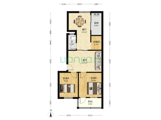 自治区人事厅宿舍 2室2厅1卫 61平方