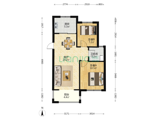 乾南嘉苑四区 2室1厅1卫 79平方