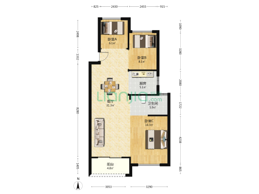 前庄锦园 3室1厅1卫 95平方