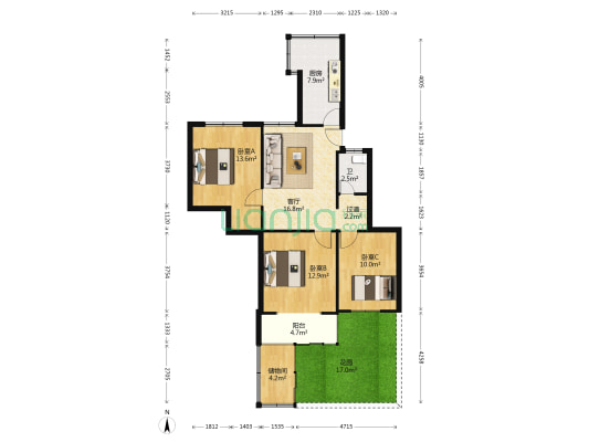 禹王路19号院 3室1厅1卫 80平方