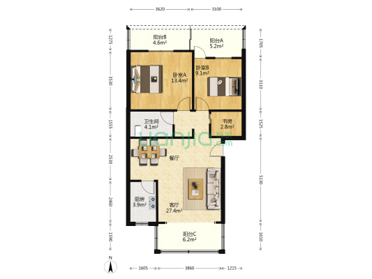 金龙商城二期 3室1厅1卫 82平方