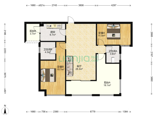 金地湖山大境三期 2室1厅2卫 102平方