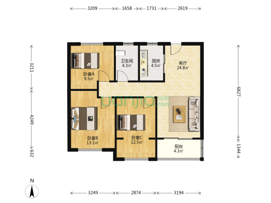 辰景·凤凰熙岸 3室1厅1卫 96平方