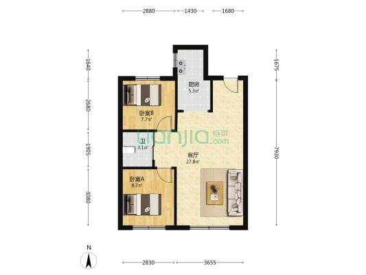 万盛麓湖云境 2室1厅1卫 82平方