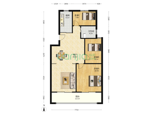 华西苑 3室1厅1卫 116平方