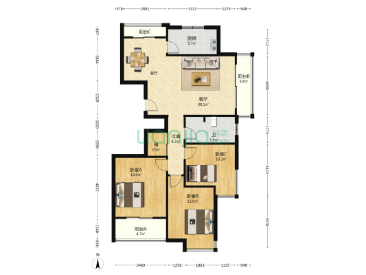 钱江1号公馆 3室1厅1卫 119平方