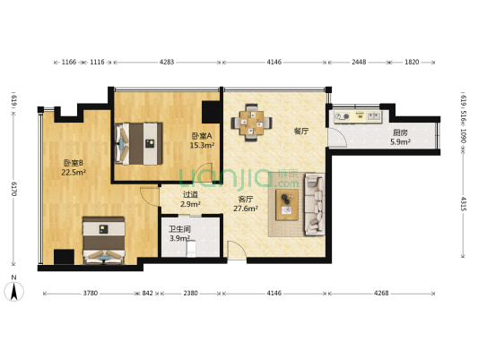 摩玛艺术造城和信花苑 2室1厅1卫 113平方