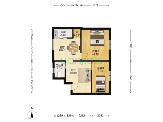 保俶北路95号 2室2厅1卫 58平方