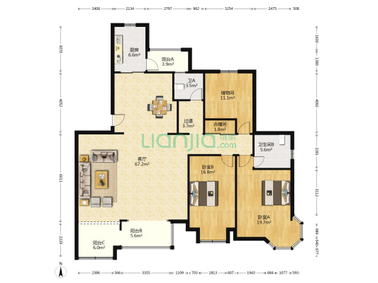 丽景华都西区 2室1厅2卫 194平方