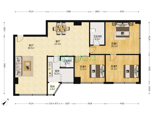 世纪大厦 3室2厅2卫 170平方