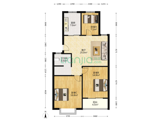 董家庄社区 3室1厅1卫 94平方