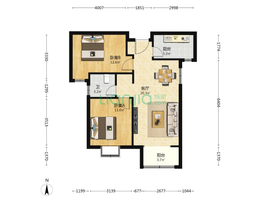 安联生态城承天府 2室1厅1卫 91平方