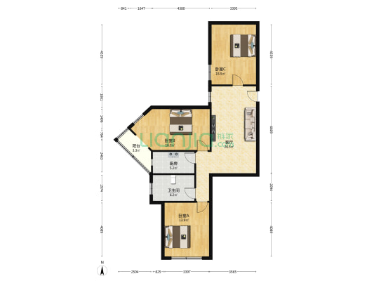 上海人家 3室1厅1卫 117平方