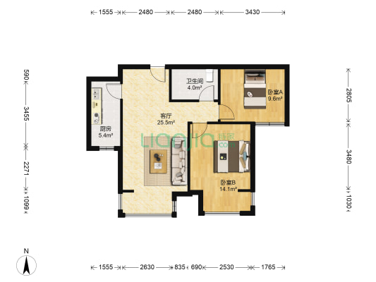 溪语蓝湾（天琴湾二期） 2室1厅1卫 85平方