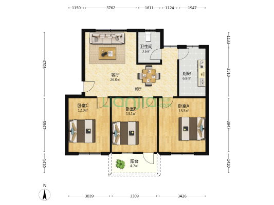 怡和园小区 3室1厅1卫 93平方