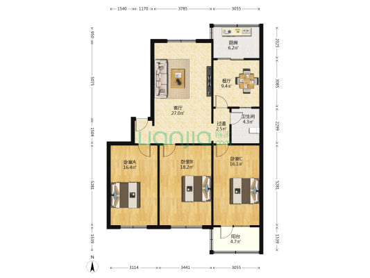 北荣街20号 3室2厅1卫 122平方