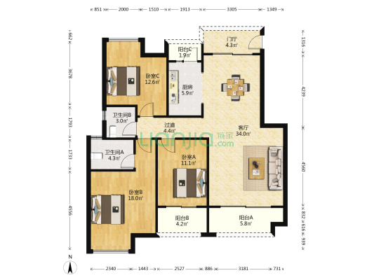 成熟社区 配套齐全 环境优美 住家舒适 通透户型-户型图