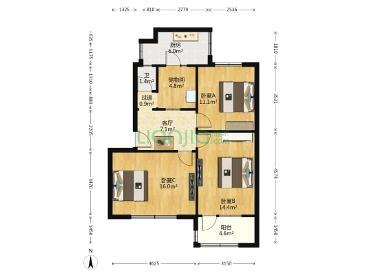 电子部十三所 3室1厅1卫 75平方