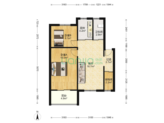 湖滨新村 2室1厅1卫 72平方