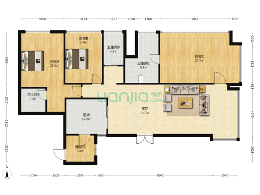 碧桂园贵阳中心 3室1厅3卫 138平方