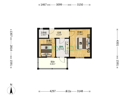 榆中街85-111号 2室0厅1卫 45平方