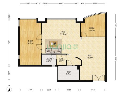 天俊阁 2室2厅1卫 147平方