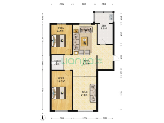 黎明五街16号 2室2厅1卫 104平方