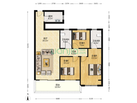 中建观湖悦府 3室1厅2卫 116平方