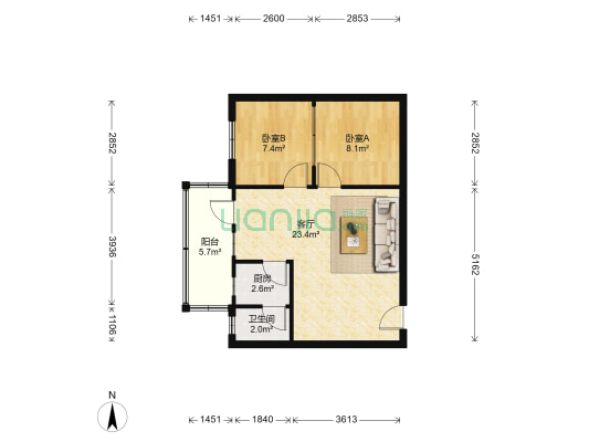 广厦居 2室1厅1卫 63平方