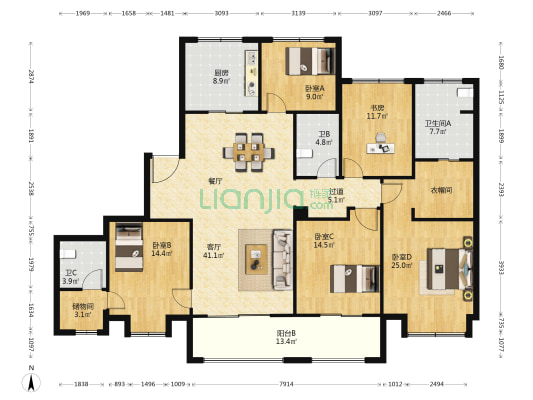 江皓府 5室1厅3卫 207平方