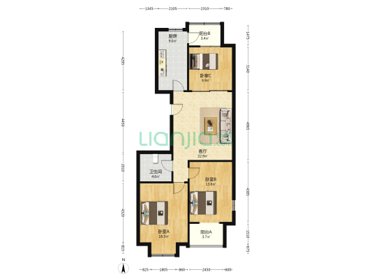 自来水城东小区 3室1厅1卫 119平方