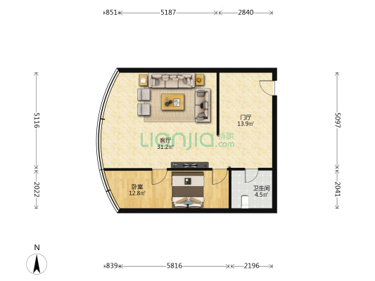秦晋商务大厦 1室1厅1卫 89平方