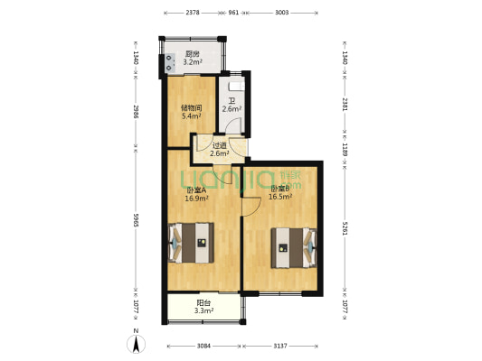 月河西小区 2室0厅1卫 62平方