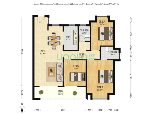 招商·武汉城建未来中心 3室1厅2卫 126平方