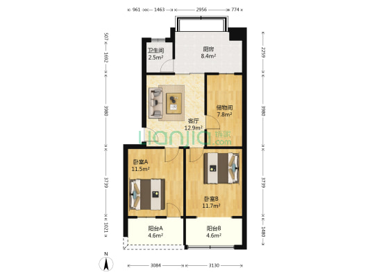 工商银行家属院(襄城西区) 2室1厅1卫 73平方