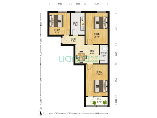 广东路小区 3室1厅1卫 79平方