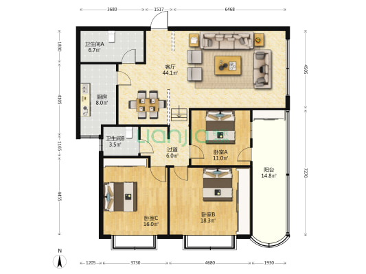 南湖广场人民银行家属院 3室1厅2卫 137平方