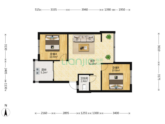 南站小区 2室1厅1卫 63平方