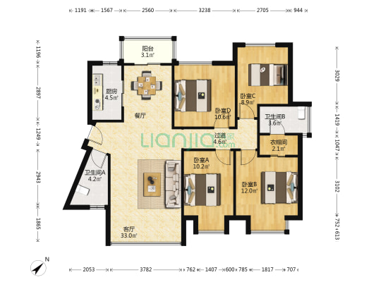 天境云著 4室1厅2卫 133平方