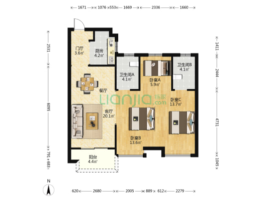 星澜城 3室1厅2卫 97平方