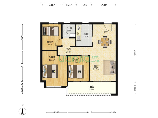 融创盛和铂园 3室1厅1卫 99平方