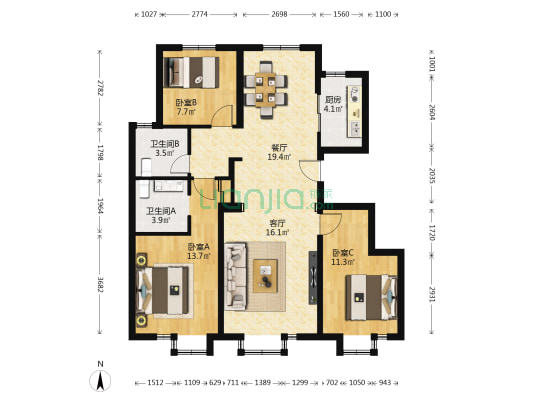 融尚未来 3室2厅2卫 116平方