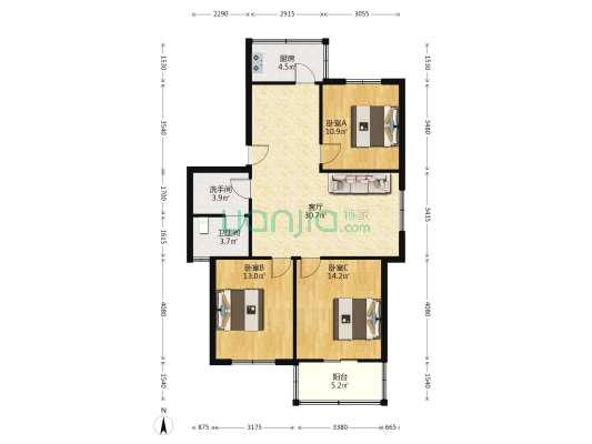 阜阳一中家属院 3室1厅2卫 105平方