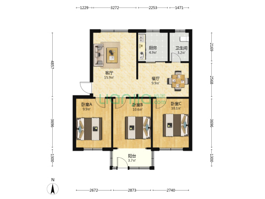 角楼信用社宿舍 3室2厅1卫 100平方