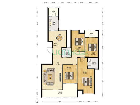 金海岸云顶苑 4室2厅2卫 188平方
