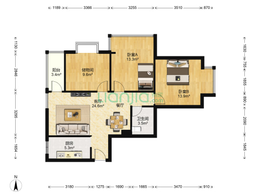 中铁百年印象 2室1厅1卫 83平方