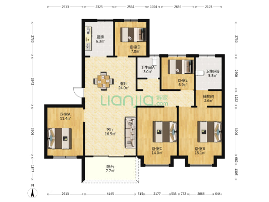 君华水岸（西区） 5室2厅2卫 143平方