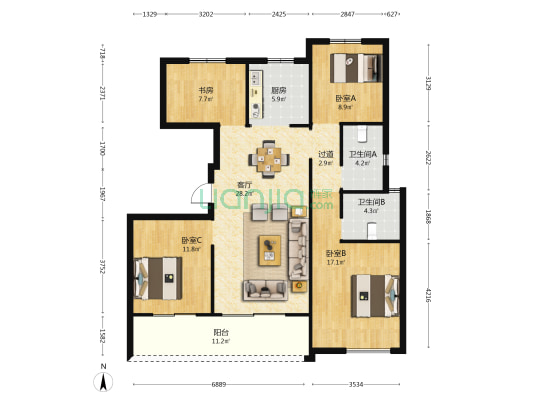 康业辰起越心府 4室1厅2卫 124平方