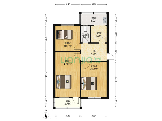水院街18号院 3室1厅1卫 68平方